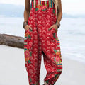 Women's Vintage Floral Art Print Casual 100% Cotton Wide Leg Jumpsuit