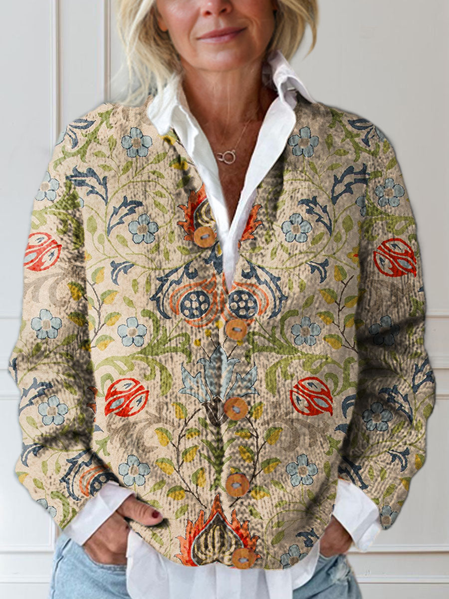 womens-vintage-floral-art-print-buttoned-cardigan-sweater-kffk