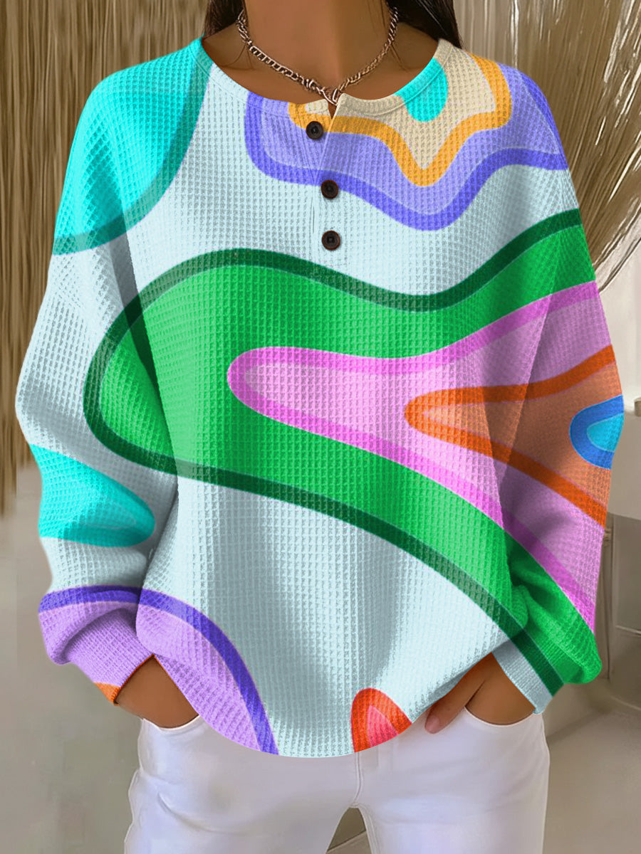 Women's Abstract Colorful Stripes Painting Art Print Casual Cotton Sweatshirt
