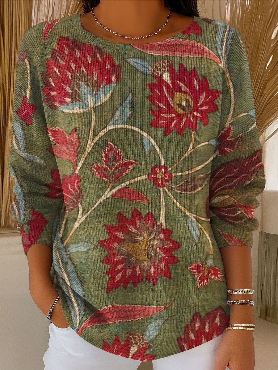 womens-vintage-flower-art-print-casual-pullover-sweater-db2n