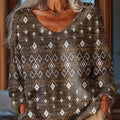Women's Beautiful Vintage Ethnic Rhombus Geometric Art Print Casual Pullover Sweater