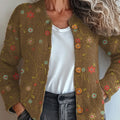 Vintage Flower Art Print Buttoned Cardigan Sweater