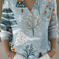 Women's Christmas Trees Pattern Art Print Buttoned Cardigan Sweater