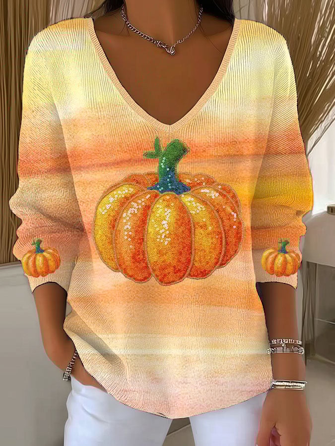 womens-autumn-gradient-pumpkin-art-print-casual-pullover-sweater-ecsn