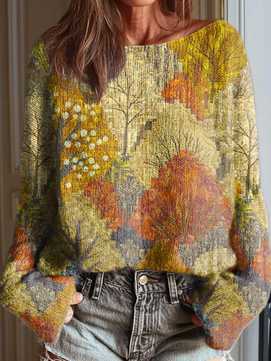 womens-vintage-autumn-tree-pattern-art-print-casual-pullover-sweater