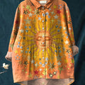 Women's Lovely Sun Pattern Art Print Casual Cotton And Linen Ruffle Shirt