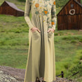 Women's Retro Floral Pattern Art Print Long-sleeved Dress