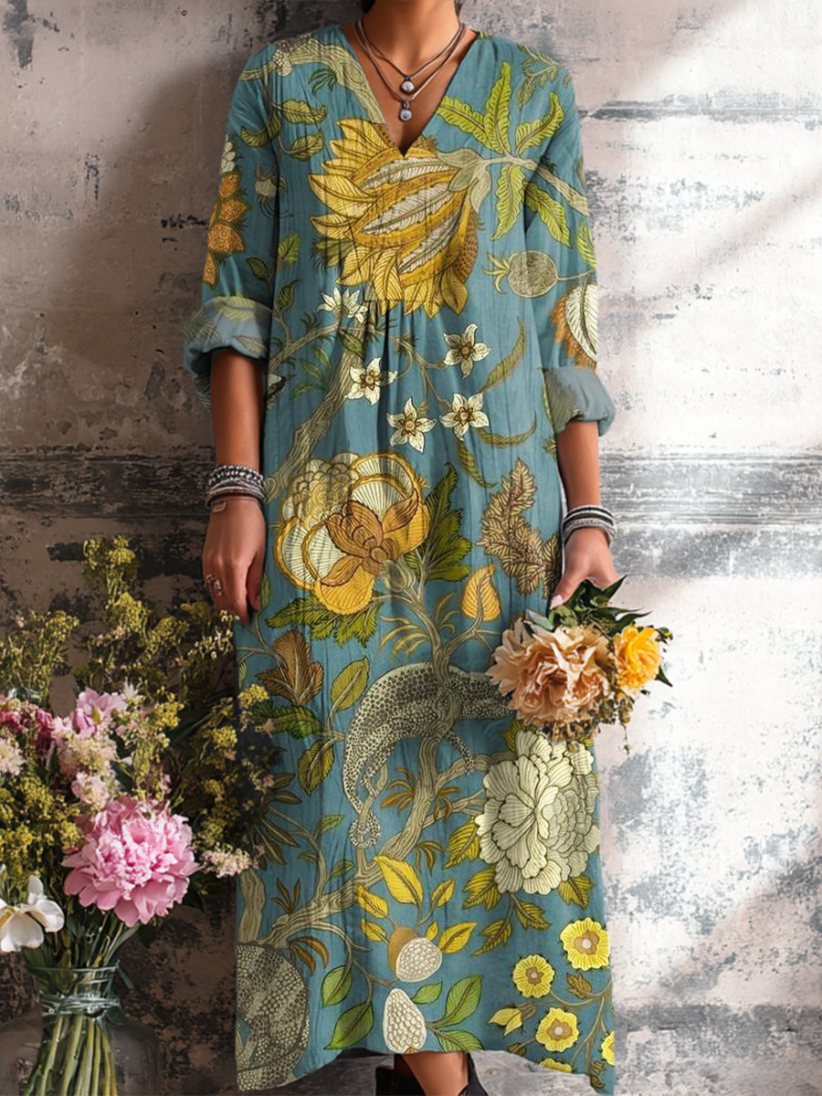 Women's Vintage Ethnic Floral Art Print Dress