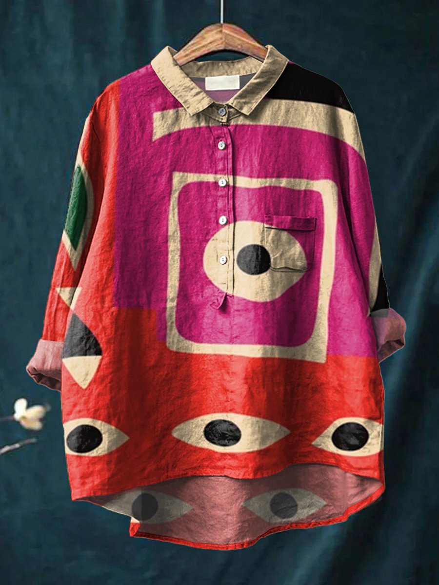 Women's Abstract Painting Art Casual Cotton And Linen Shirt