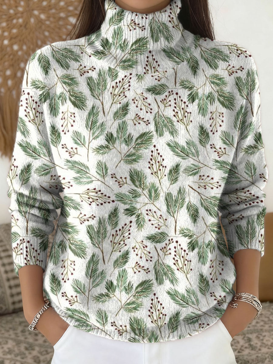 Women's Christmas Pattern Art Print Knit Turtleneck Pullover Sweater