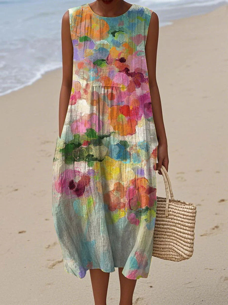 Women's Vintage Flowers Art  Print Dress