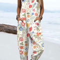 Women's  Vintage Flowers Art Print Casual 100% Cotton Wide Leg Jumpsuit
