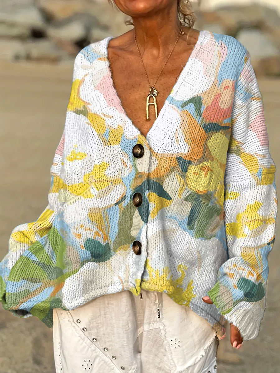 womens-beautiful-large-flower-painting-art-print-casual-pullover-sweater