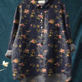 Women's Vintage Floral Art Print Casual Cotton And Linen Shirt