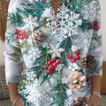 Christmas Snowflakes Leaves Fruit Print Henley Neck Sparkling Sequin Sweater