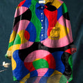 Women's Colorful Abstrct Art Print Casual Cotton And Linen Shirt