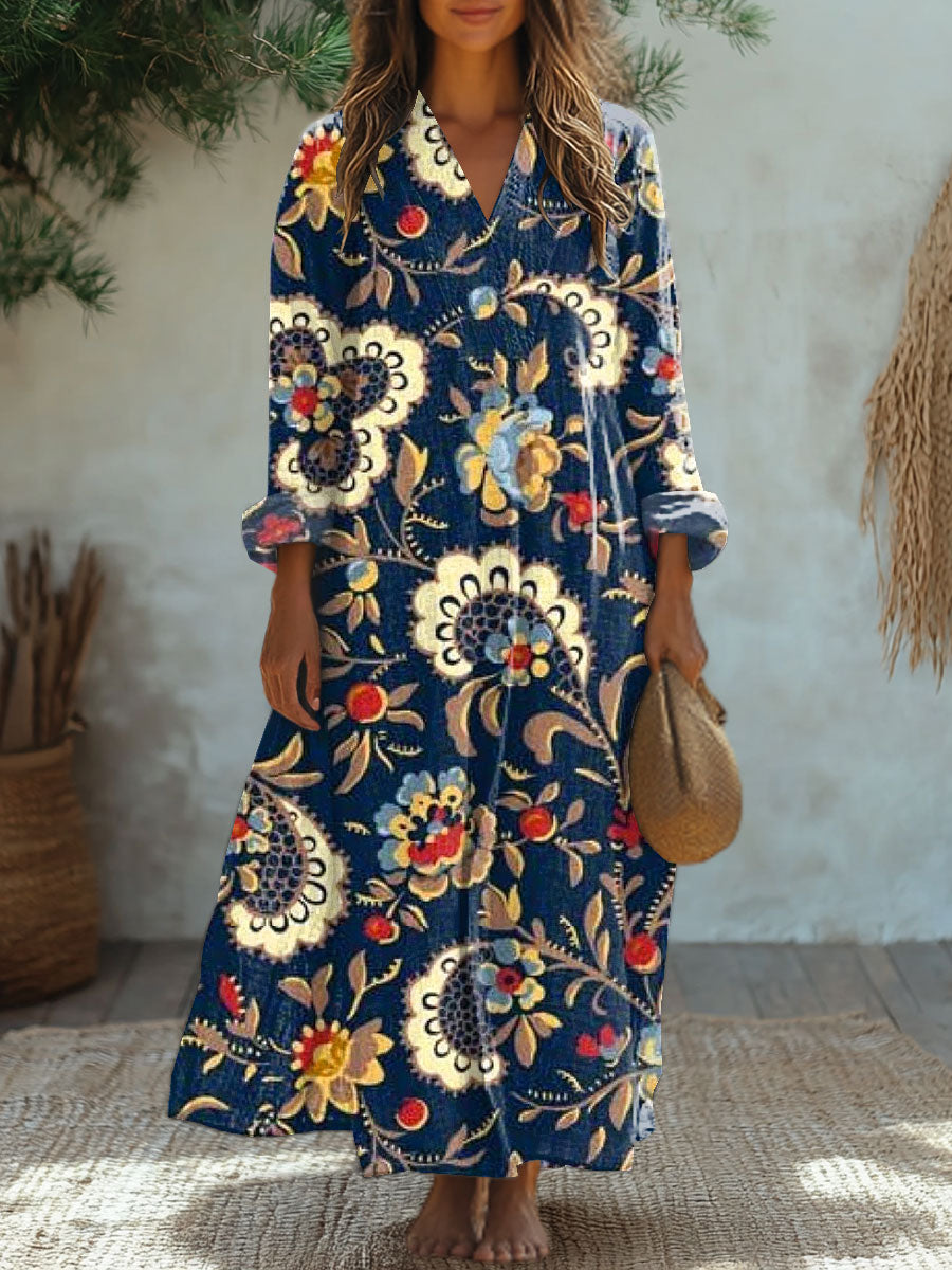 Women's Vintage Flower Art Print Casual Dress