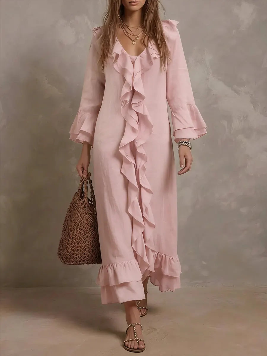 Women's Lace-trimmed Loose Cotton-linen Dress