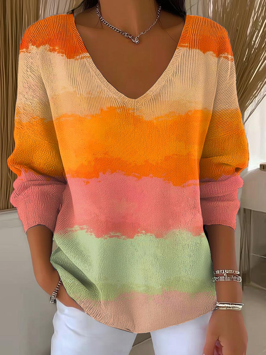 womens-gradient-pattern-art-print-casual-pullover-sweater