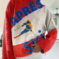 Women's Apres Ski Pattern Art Print Knit Turtleneck Pullover Sweater
