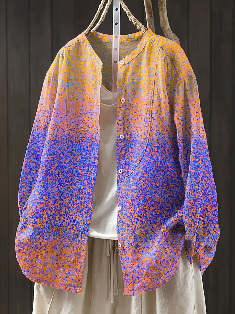 Women's Vintage Gradient Art Print Casual Cotton And Linen Shirt
