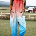 Women's Vintage Gradient Art Print Casual 100% Cotton Wide Leg Jumpsuit