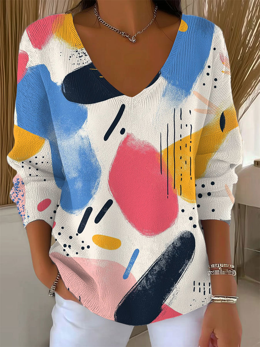 Women's Vintage Abstract Geometry Art Print Casual Pullover Sweater