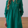 Women's Accordion Pleated Button Long Sleeve Linen Dress
