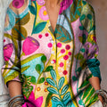 Women's Beautiful Colorful Abstract Floral Painting Art Print Casual Cotton And Linen Shirt