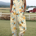 Women's  Funny Farm Bee Art Print Casual 100% Cotton Wide Leg Jumpsuit