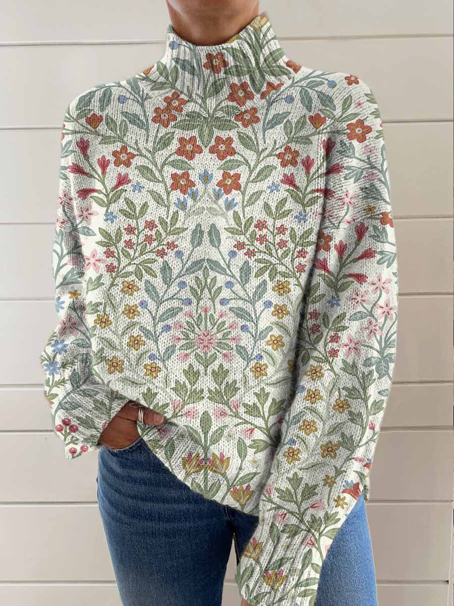 womens-retro-art-flowers-print-knit-turtleneck-pullover-sweater
