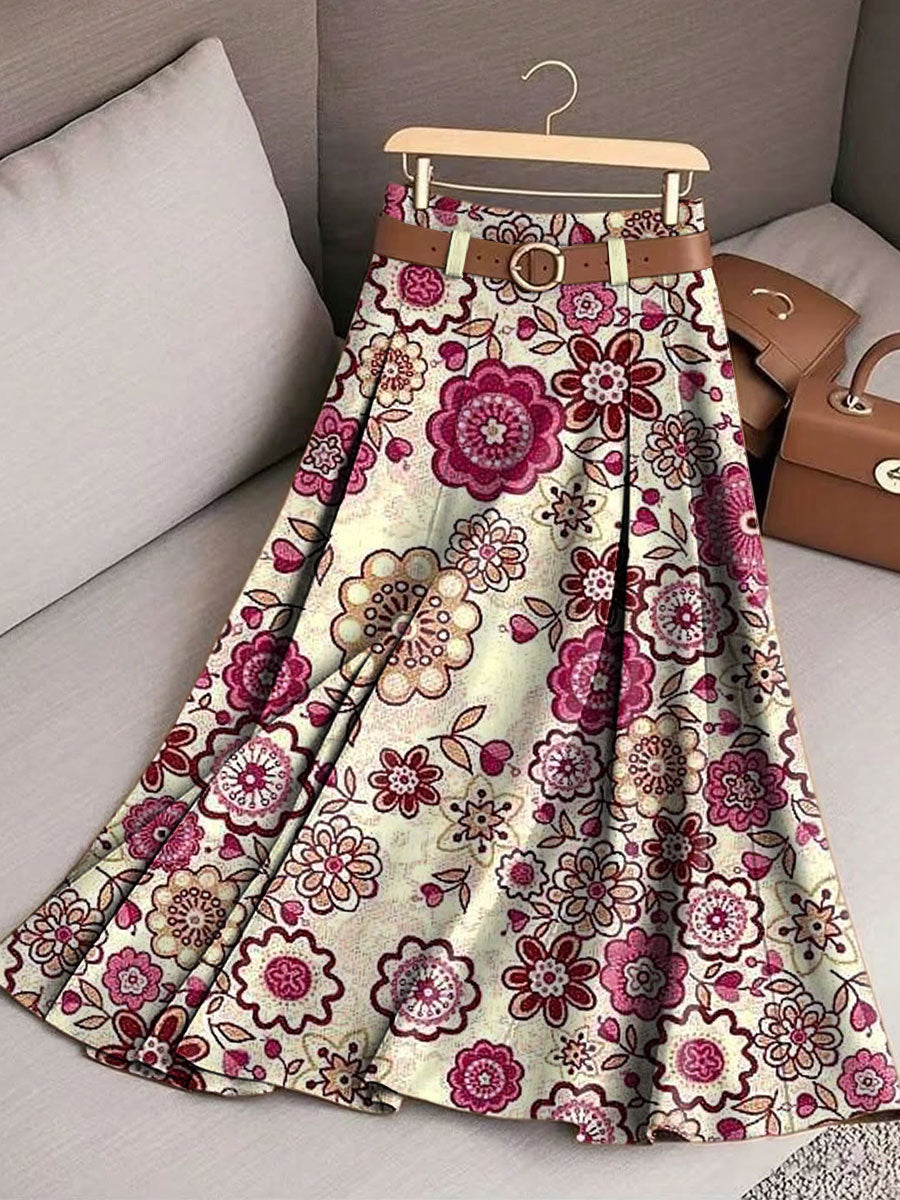 Women's Retro Flowers Pattern Casual Print Cotton Skirt