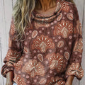 Women's Vintage Ethnic Geometric Floral Painting Art Print Casual Long Sleeve Comfortable Cotton Shirt