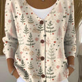 Women's Christmas Tree Art Print Buttoned V-neck Cardigan Sweater