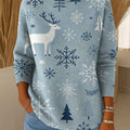 Women's Christmas Print Turtleneck Long Sleeve Casual Loose Pullover Sweater