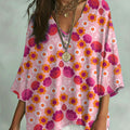 Women's Vintage Flower Art Print V-neck Loose Shirt