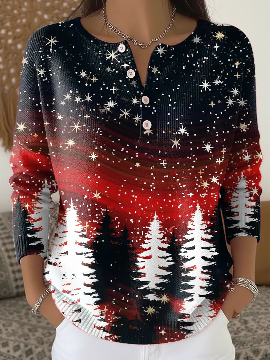 Vintage Christmas Tree  Art Print Buttoned Cardigan Sweater