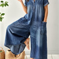 Women's Casual Loose Short-sleeved Denim Jumpsuit