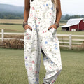 Women's Creative Art Flower Print Casual 100% Cotton Wide Leg Jumpsuit