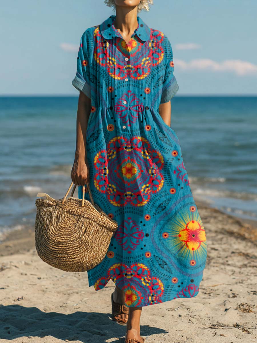 Women's Vintage Pattern Art Print Cotton Dress