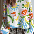 womens-vintage-flower-art-print-casual-pullover-sweater-ctp4