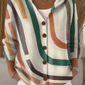 Women's Abstract Geometric Stripes Painting Art Print Casual Hooded Button Sweater