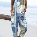 Women's Lovely Turtle Floral Patchwork Art Print Casual 100% Cotton Wide Leg Jumpsuit