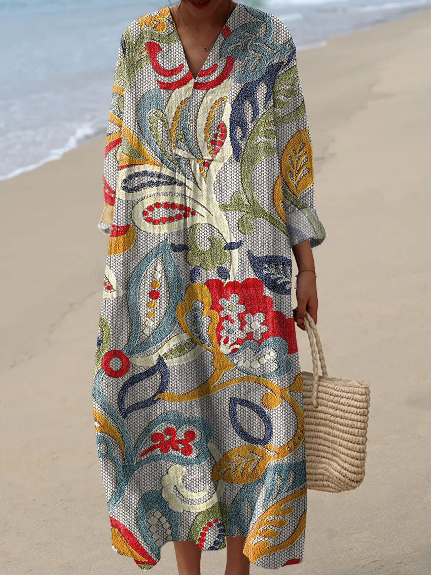 Women's Vintage Flower Art Print Dress