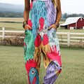 Women's Vintage Funny Farm Chicken Art Print Casual 100% Cotton Wide Leg Jumpsuit