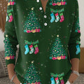 Women's Christmas Tree Pattern Art Print Buttoned Cardigan Sweater