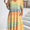 Yellow Patchwork Ombre A Line Long Sleeve Dress