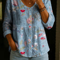 Women's Floral Pattern Art Print Casual Cotton Shirt