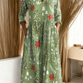 Women's Christmas Tree Art Print Casual Cotton Linen Pocket Dress