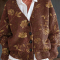 Cardigan mit Vintage-Blumenmuster, V-Ausschnitt und Knöpfen 